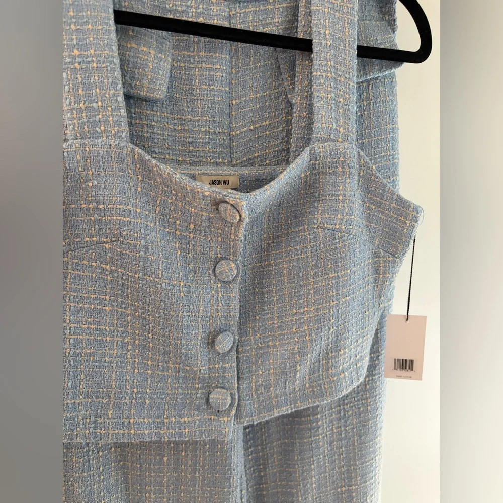 Jason Wu Light Blue Tweed Style Pant & Crop Top set - Picture 2 of 6